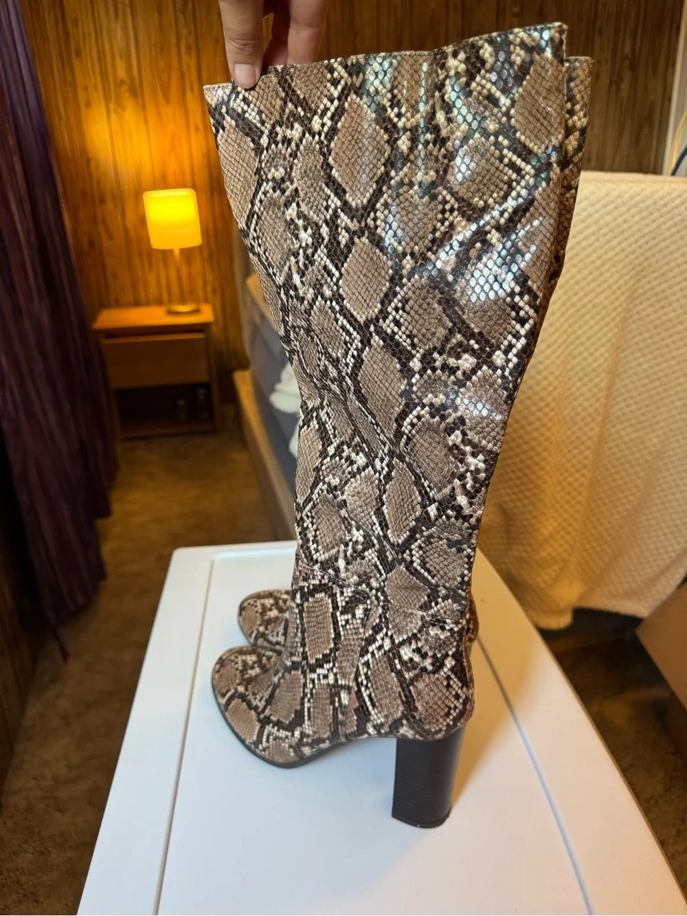 a new day Taupe Snake-Print Over-the-Knee Block Heel Boots
